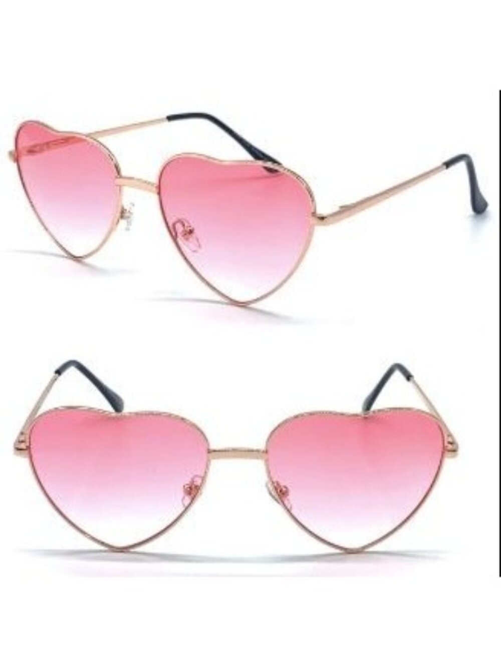 Heart-Shaped Rose Red / Pink Gradient Sunglasses With Gold Frame